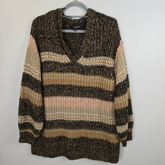 LANE BRYANT size 18 20 V Neck Oversized Ribbed Knit Drop Shoulder Brown Stiped - Picture 2 of 6